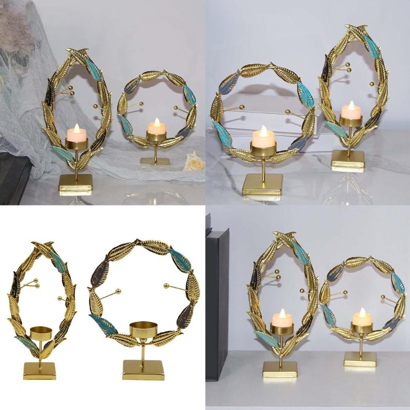 Candle Holder Metal Candlestick Elliptical Leaves Shape Candleholder for Indoor Decoration Candle Stand
