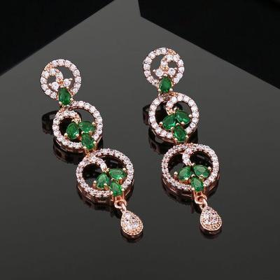 Charming Women's Earrings with Rose Gold Plated, CZ and Green Stones