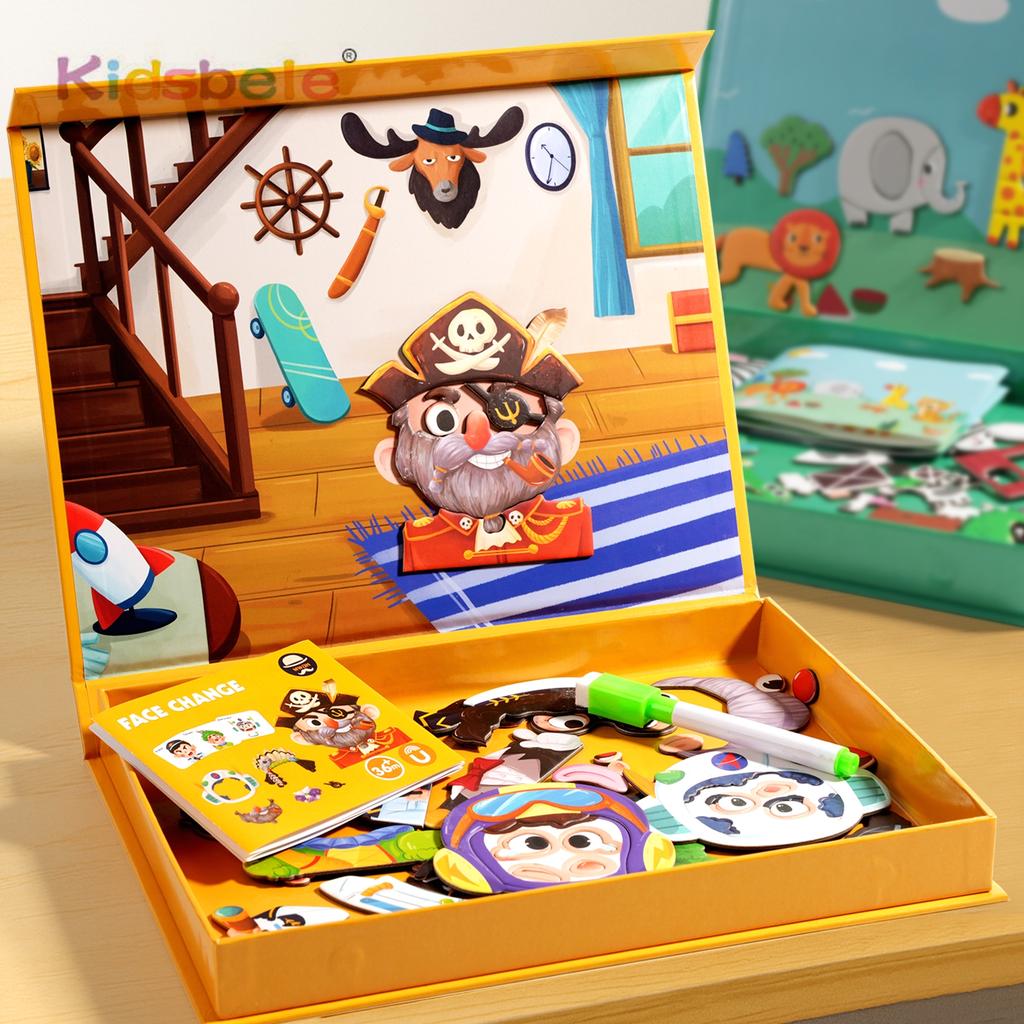 Montessori Funny Magnetic Puzzle Set Creative Educational Gift With Drawing Board For Kids' Imagination & Brain Development