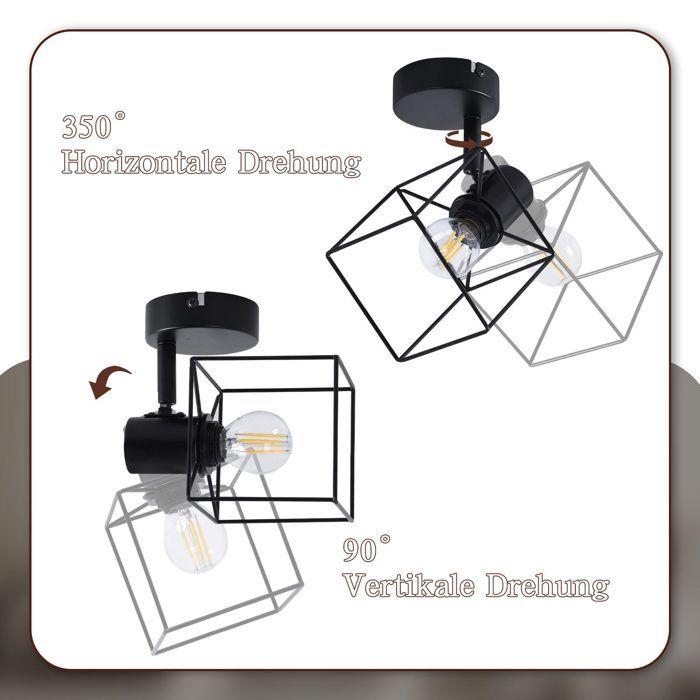Plafonnier - NETTLIFE - E14 - Spot orientable 350° - Métal noir - 1 ampoule (non fournie)