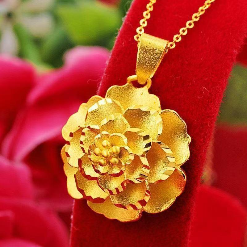 Gold Dust Peony Flower Pendant Necklace for Women - Triple Layered, Fashionable Clavicle Jewelry, Ideal Gift