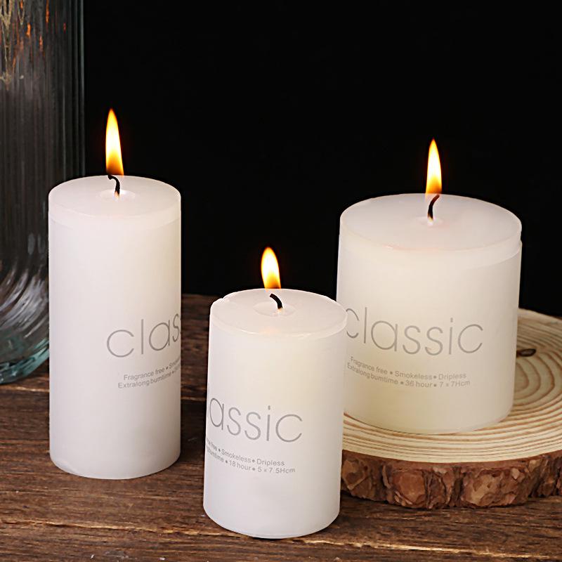 Classic European Ivory White Large Smokeless Pillar Candles for Romantic Weddings and Hotel Decor