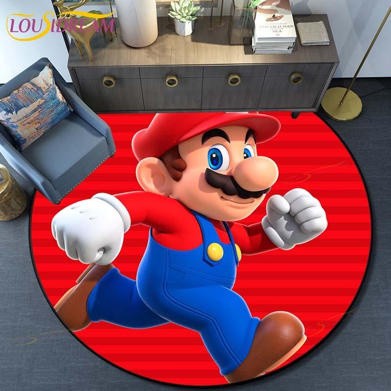 Cartoon Mario Bros Round Carpet Floor Mat Bedroom Flannel Animal Rug Anti-Slip Baby Play Mat Kids Room Decoration Mats