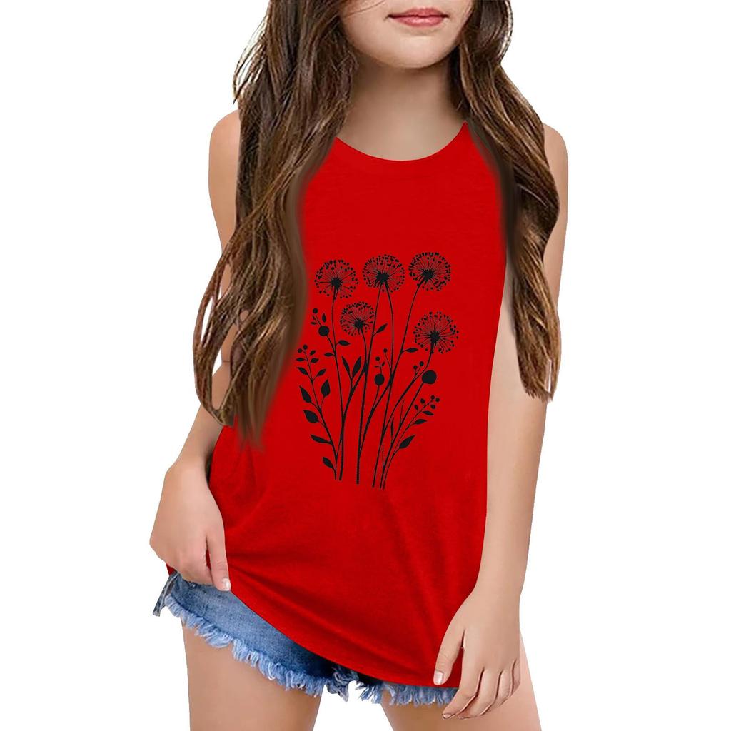 Girls Kids Summer Crewneck Sleeveless Shirts Tank Tops