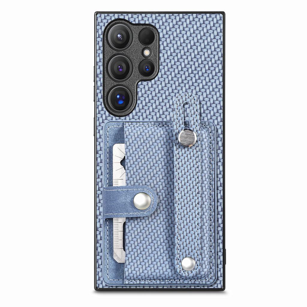 Do Samsung Galaxy S25 Ultra Etui z włókna węglowego Tekstura Skórzana Tylna Obudowa Telefonu z Uchwytem na Karty