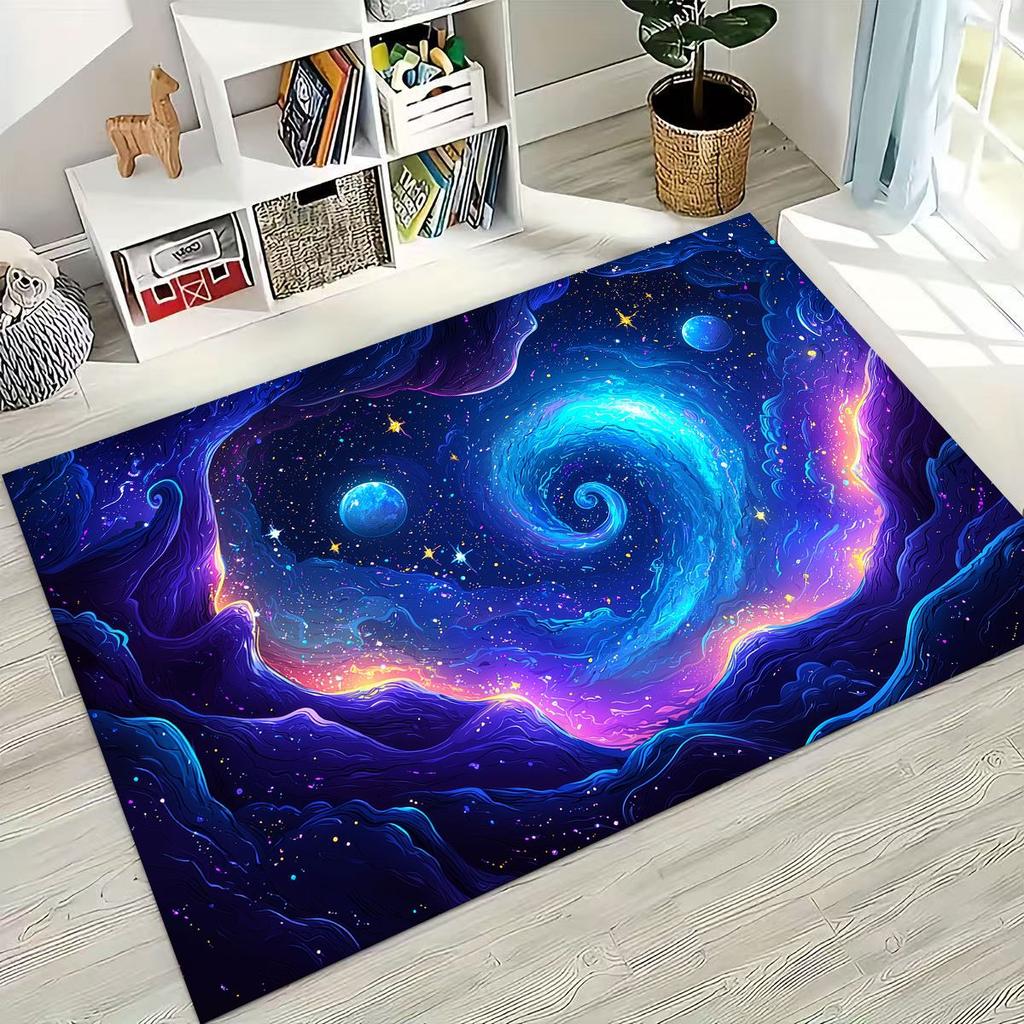 Dreamy Galaxy Universe Space Stars Black Hole Earth Rug for Bedroom Living Room Sofa Home Doormat Decor,Kid Non-slip Floor Mat