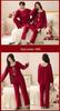 Wine Red Pure Cotton Long Sleeve Pajama Set for Newlywed Couples - Spring & Autumn Festive Homewear