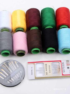 Polyester Sewing Thread Set: White, Black, Colored Threads & Needles for Hand & Embroidery Sewing