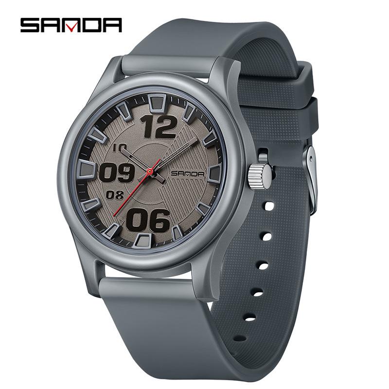 SANDA Student Watch for Boys  Girls: Simple Large Numbers, Creative Dial, Silicone Strap, Sport, Waterproof, Quartz.