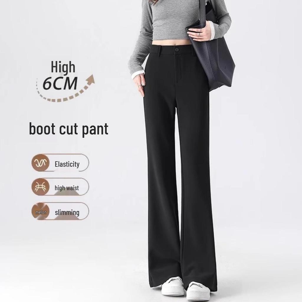 Women's Black Micro Flare High Waist Slimming Pants - Autumn Elastic Casual Wear