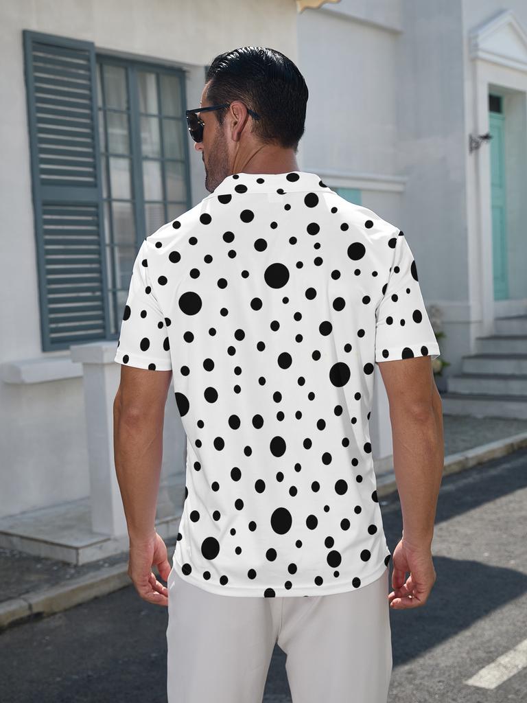 Printed Design – Not Textured Men's Short Sleeve - Flat Digital Print Pattern - No Texture - White Base with Black Dots Pattern, Fashionable and