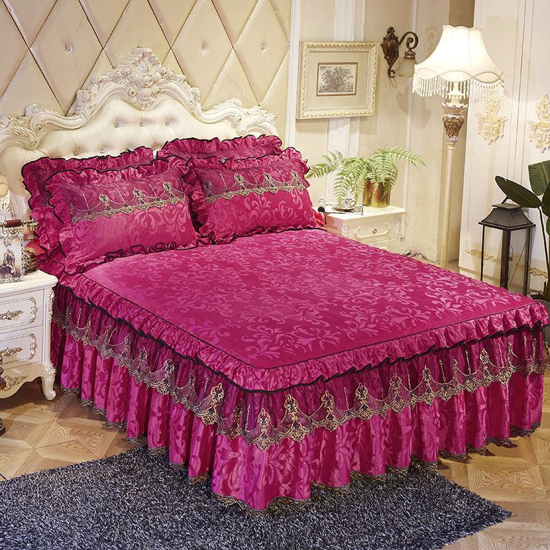 3 Pcs Bedding Set Luxurious Bedding Cover Set Warm Bedspread On The Bed Heightened Bed Skirt for Queen/King Size with Pillowcase