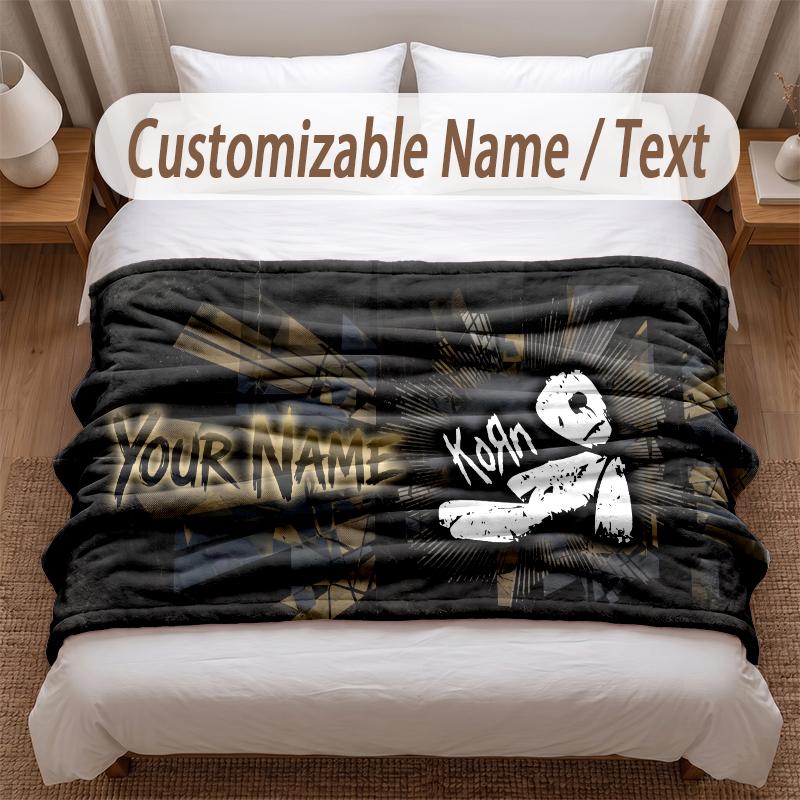 Korn Printed Flannel Blanket Custom Name Text Soft Warm Throw For Bedroom Holiday Gift