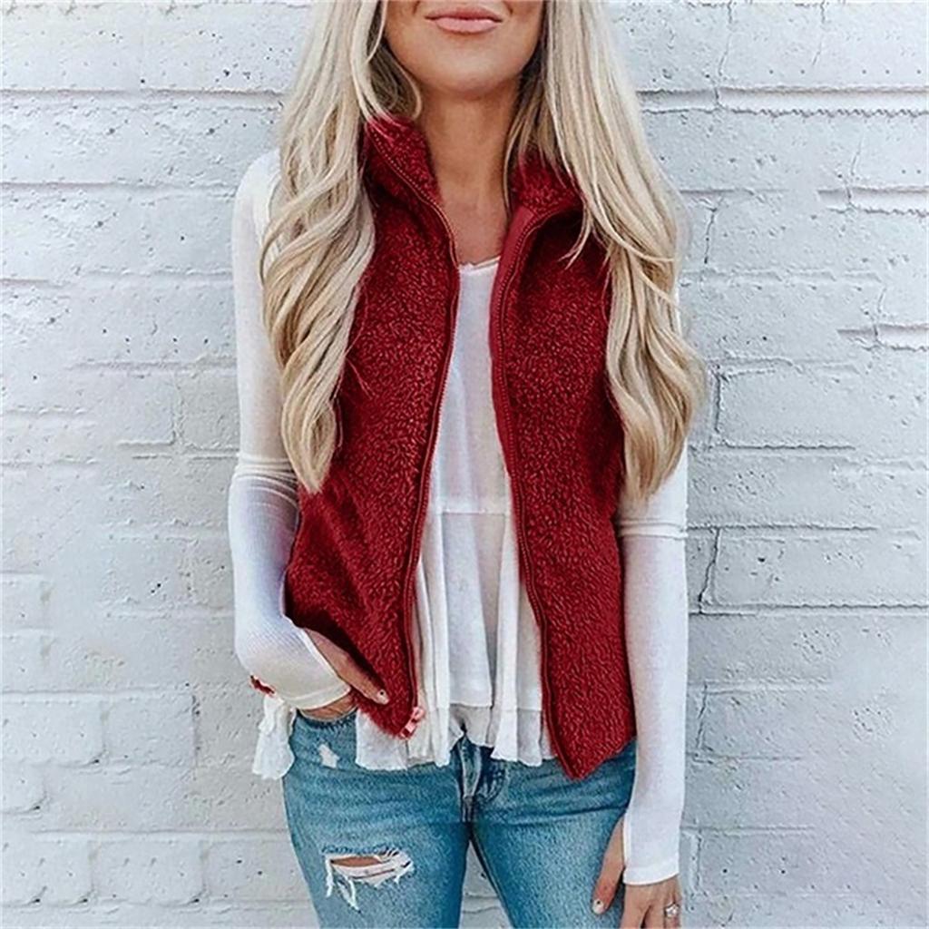 Womens Vest Winter Warm Hoodie Outwear Casual Coat Faux Zip Up  Jacket