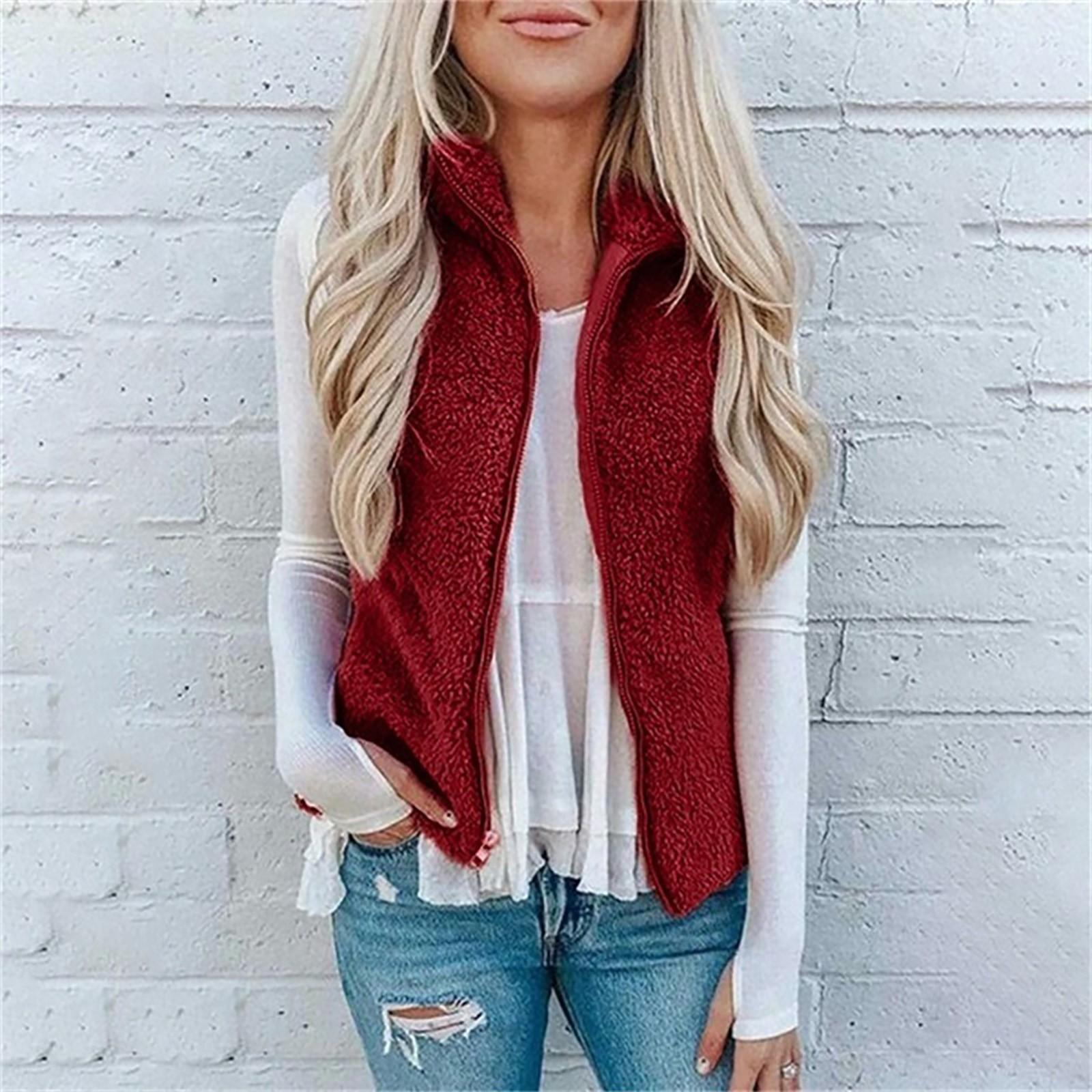 

Женский жилет, зимняя теплая верхняя одежда с капюшоном, повседневное пальто, куртка на молнии из искусственной кожи L красный