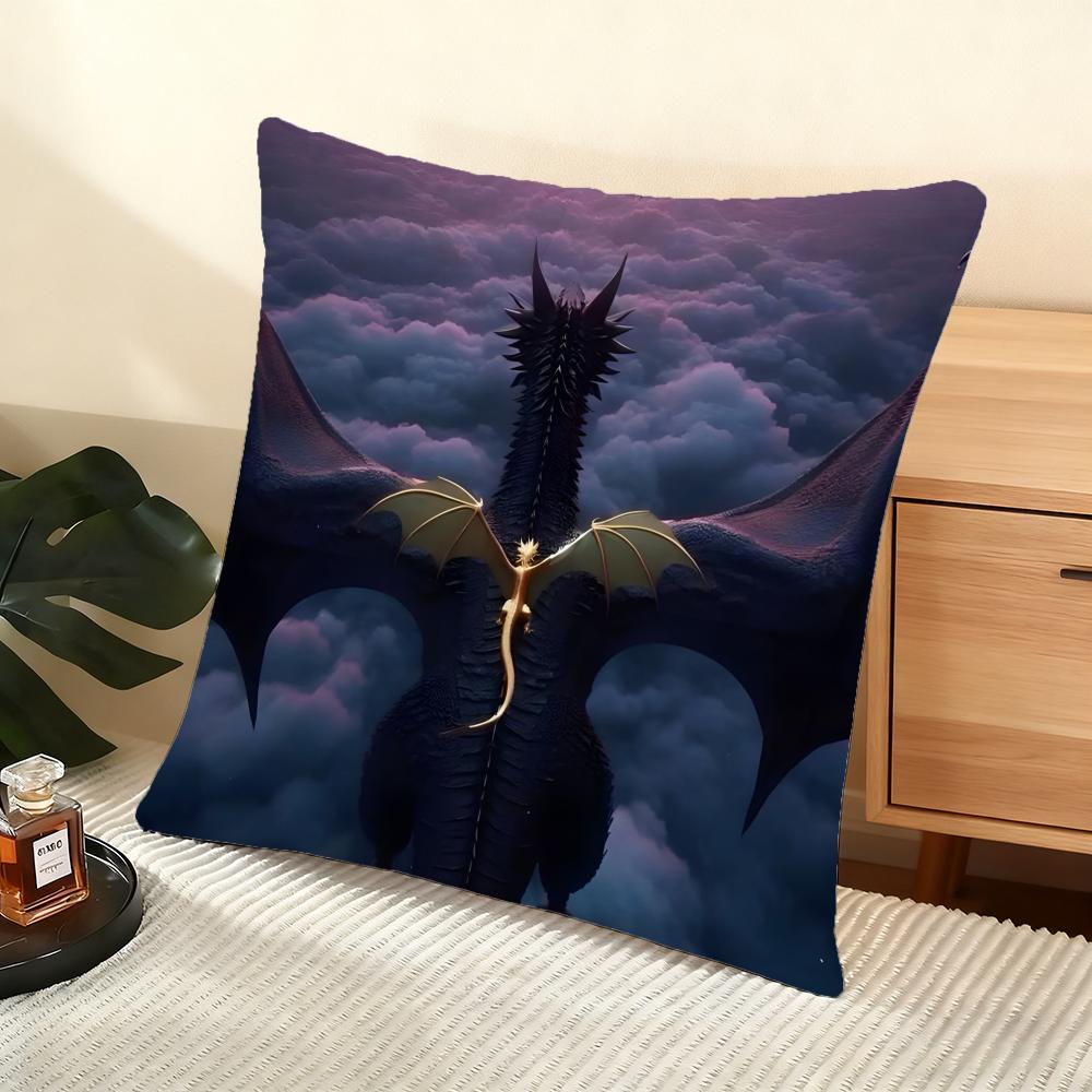 Cushion Cover Silky Short Plush Home Sofa Cushion Cover - Invisible Zipper Home Decoration F-Fourth W-Wing Dragon