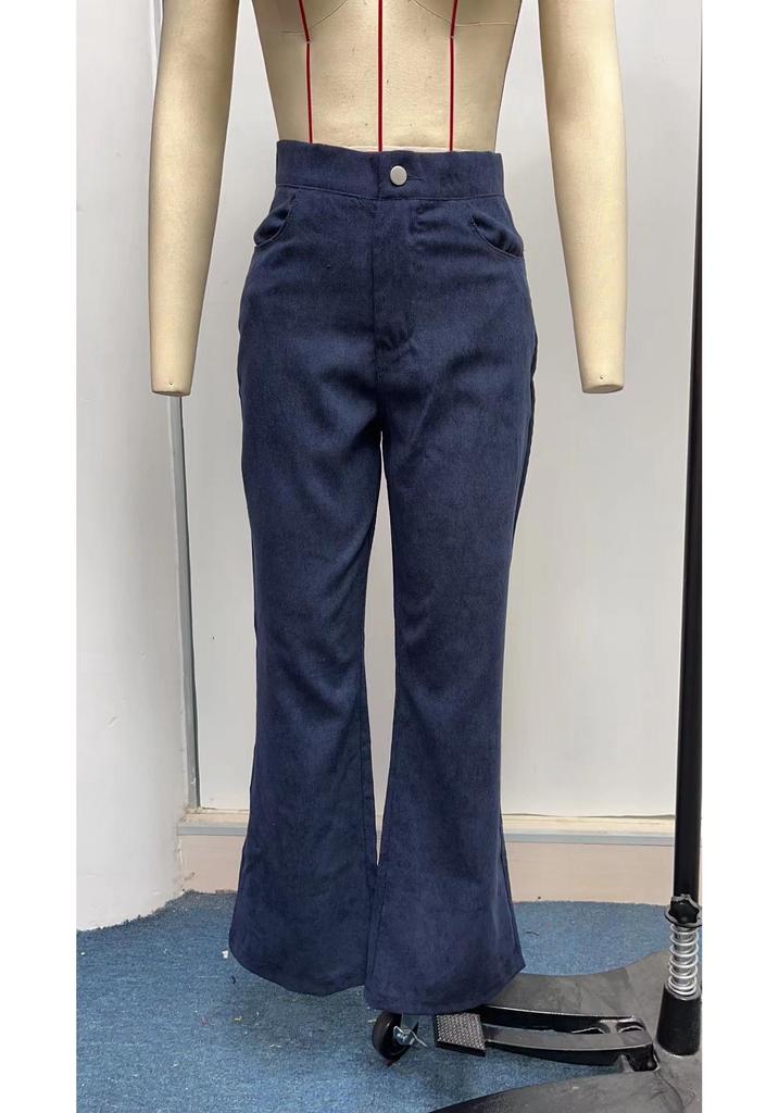 2025 Winter Women's High Waist Flare Corduroy Pants - Solid Color, Elegant and Casual Style