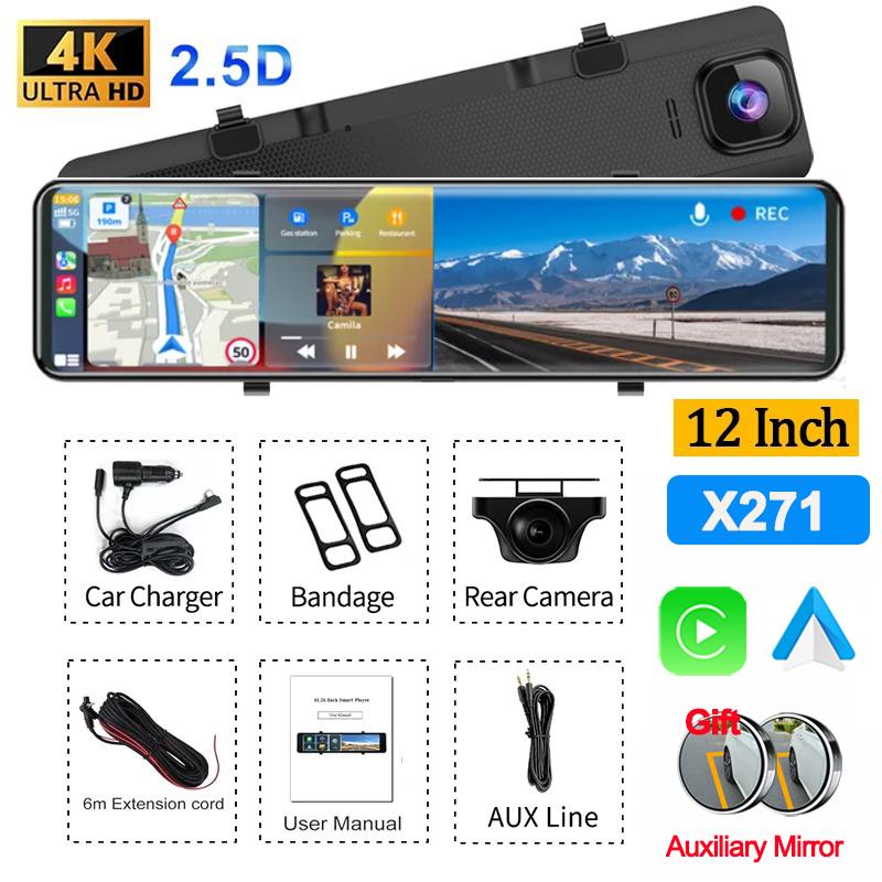 10/12 inch Rear View Mirror Wireless CarPlay Android Auto 4K DashCam for Cars Car DVR GPS Video Recorder car intelligent systems