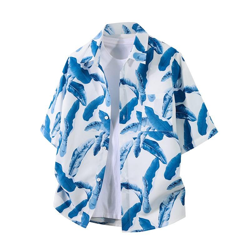 Men's Printed Gradient Short-sleeved Casual Button Beach Breathable Shirt