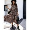 Women's Leopard Print Dress Spring Long Sleeve Lapel Lace-up Button Up Loose Casual Sexy Dress Women Summer Elegant A Line Office Ladies Long Dresses