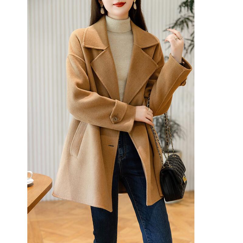 Women's Winter Double-Breasted Merino Wool Blend Mid-Length Coat
