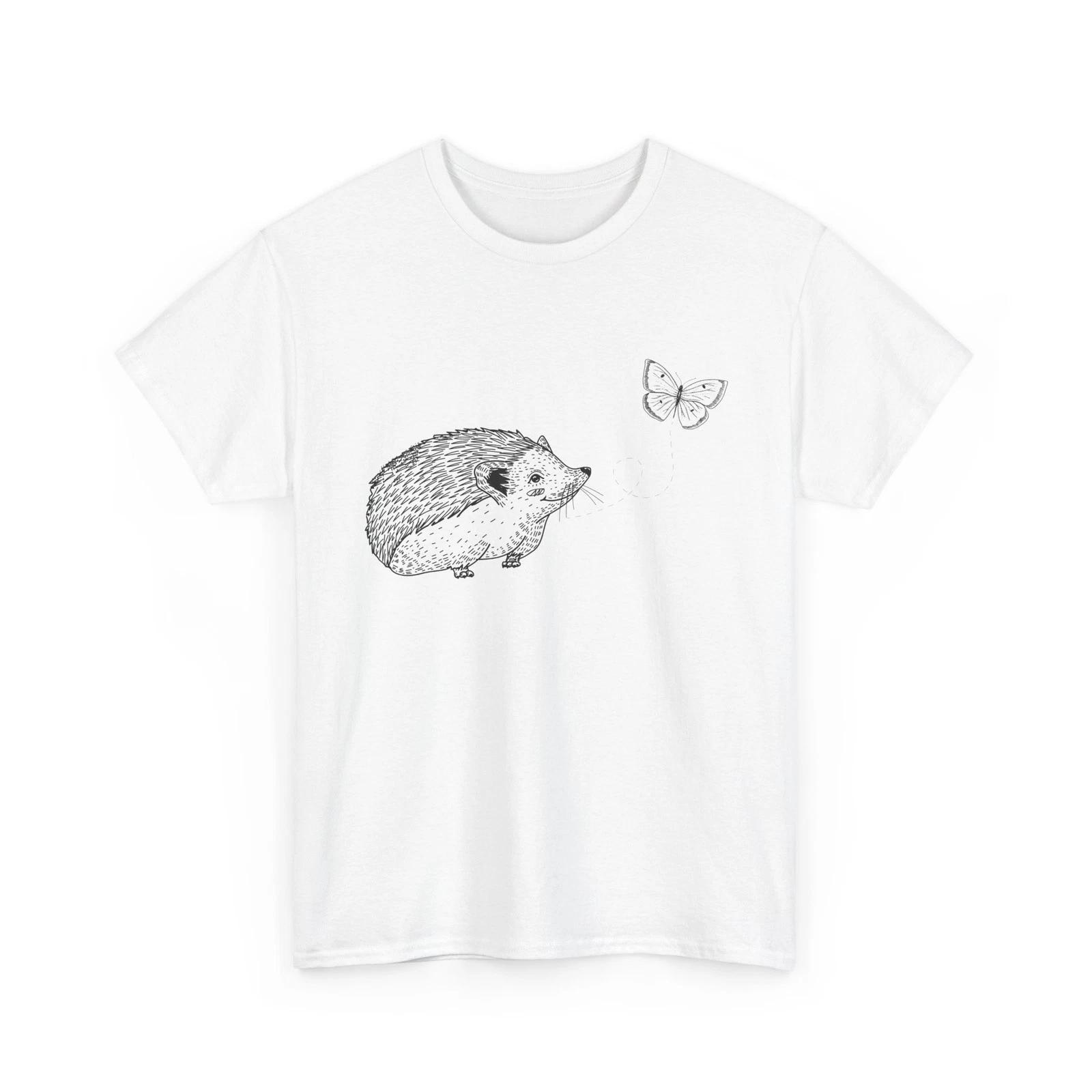 Hedgehog T shirt, Hedgehogs Animals Lovers Hedgehog with Butterfly Shirt M