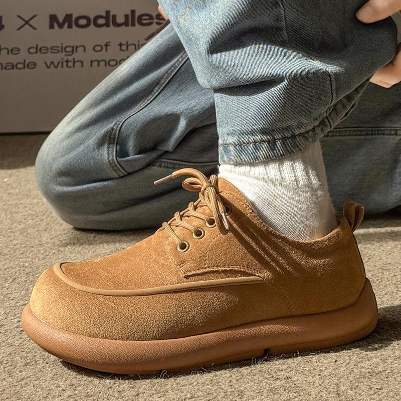 Winter Suede Leather Men'S Boots Platform Warm Fur Lined Ankle Short Lace Up Flats Concise Plush Casual Work Shoes Botas