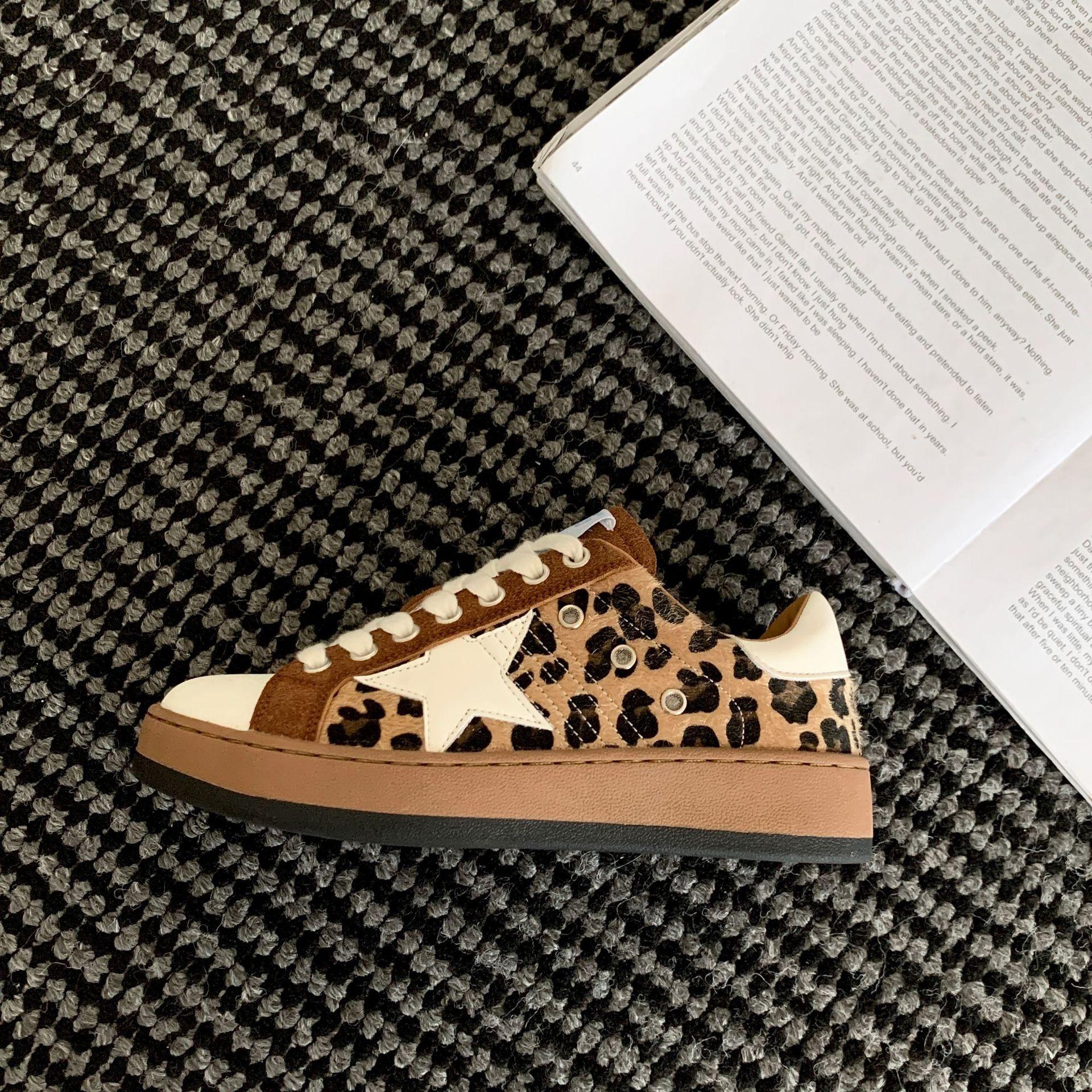 

[Fanfuna] Ретро леопардовый принт, обувь со звездами, женские старые немецкие тренировочные туфли, осень 2025, новые нишевые повседневные кеды 40