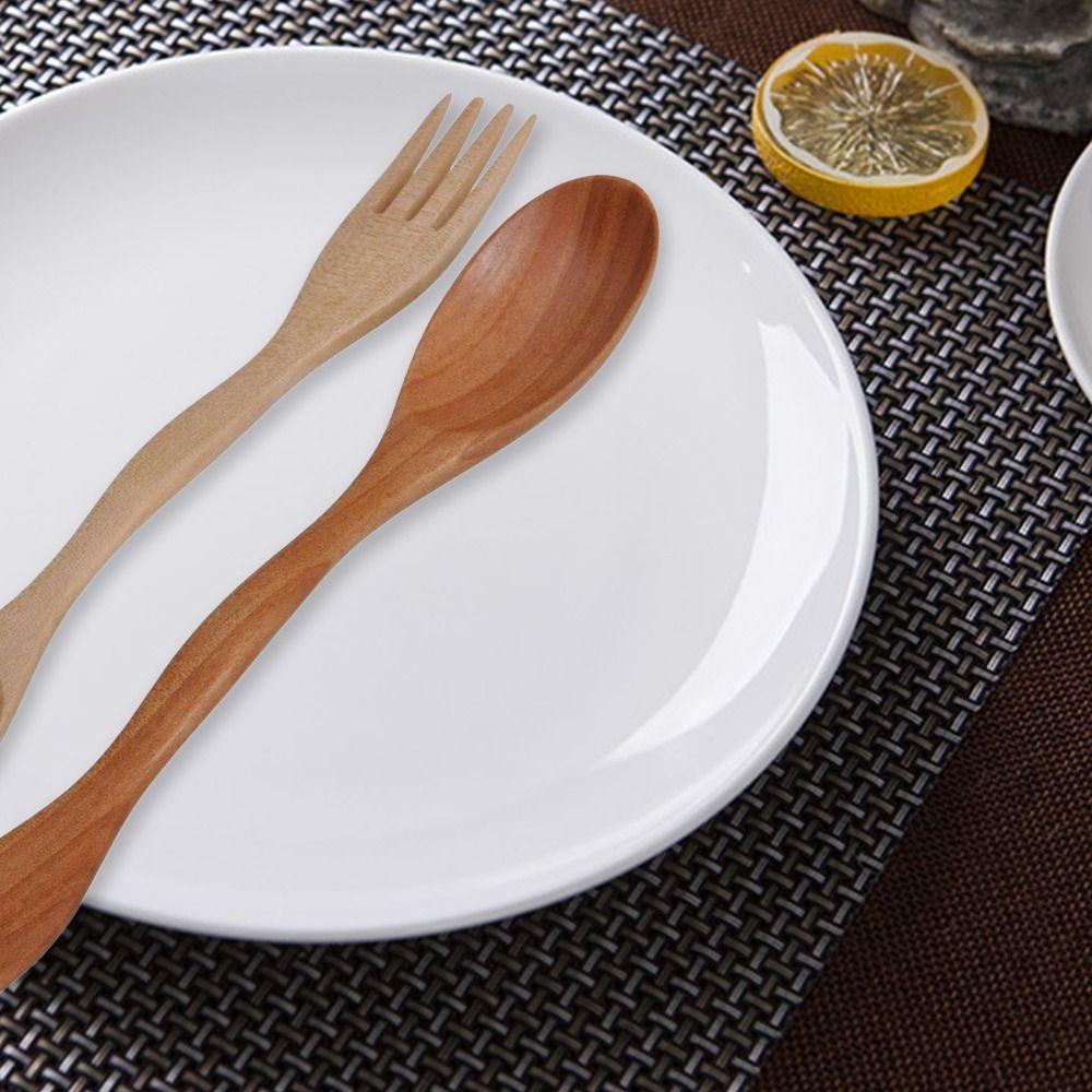 1PC 2 in1 Dual Head Soup Spoon Fork Natural Wood Cutlery Dinner Tableware Set DIY Home Kitchen Accessories Flatware