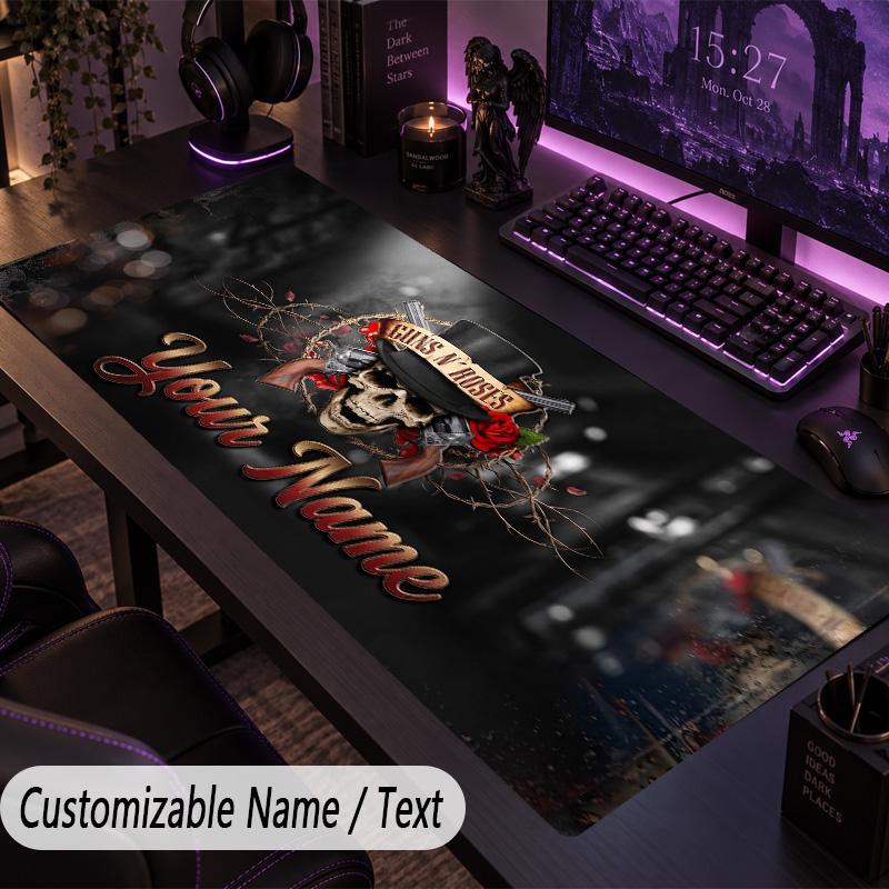 Large Mouse PadGuns N’ Roses Custom Name Text Personalized Desk Mat Non Slip Gaming Pad