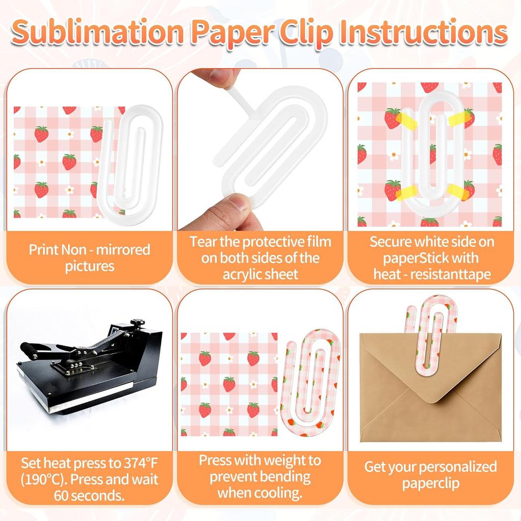 12 Pcs Sublimation Paper Clips Blanks Jumbo, 4x2 Inch Jumbo Paper Clips Clear for Heat Transfer DIY Design, Acrylic Sublimation Blanks for Crafts,