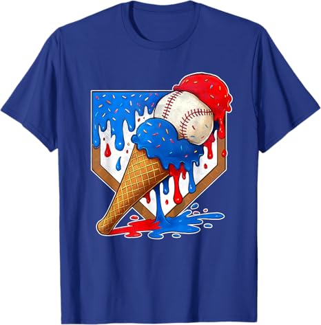 Distressed Baseball Boys Ice Cream Drip Baseball Sons Youth TShirt Summer Fashion Holiday Clothes Game Day Aesthetic Y2k Tees