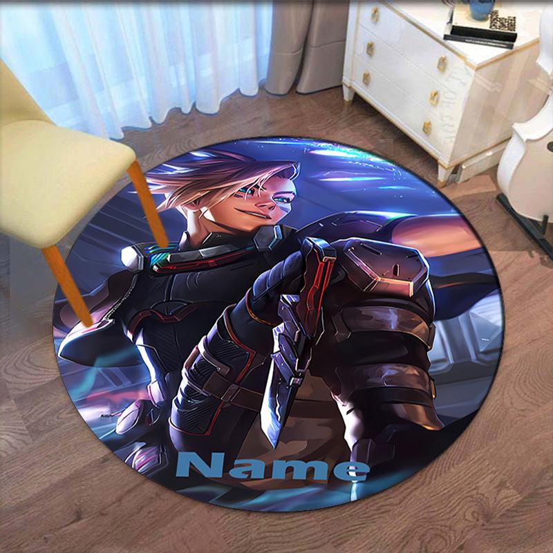 Custom Name League of Legends Printed Round Rug Carpet Chair Rug Area Rug Entryway Doormats,for Office Chair Living Room Bedroom Kitchen Room.