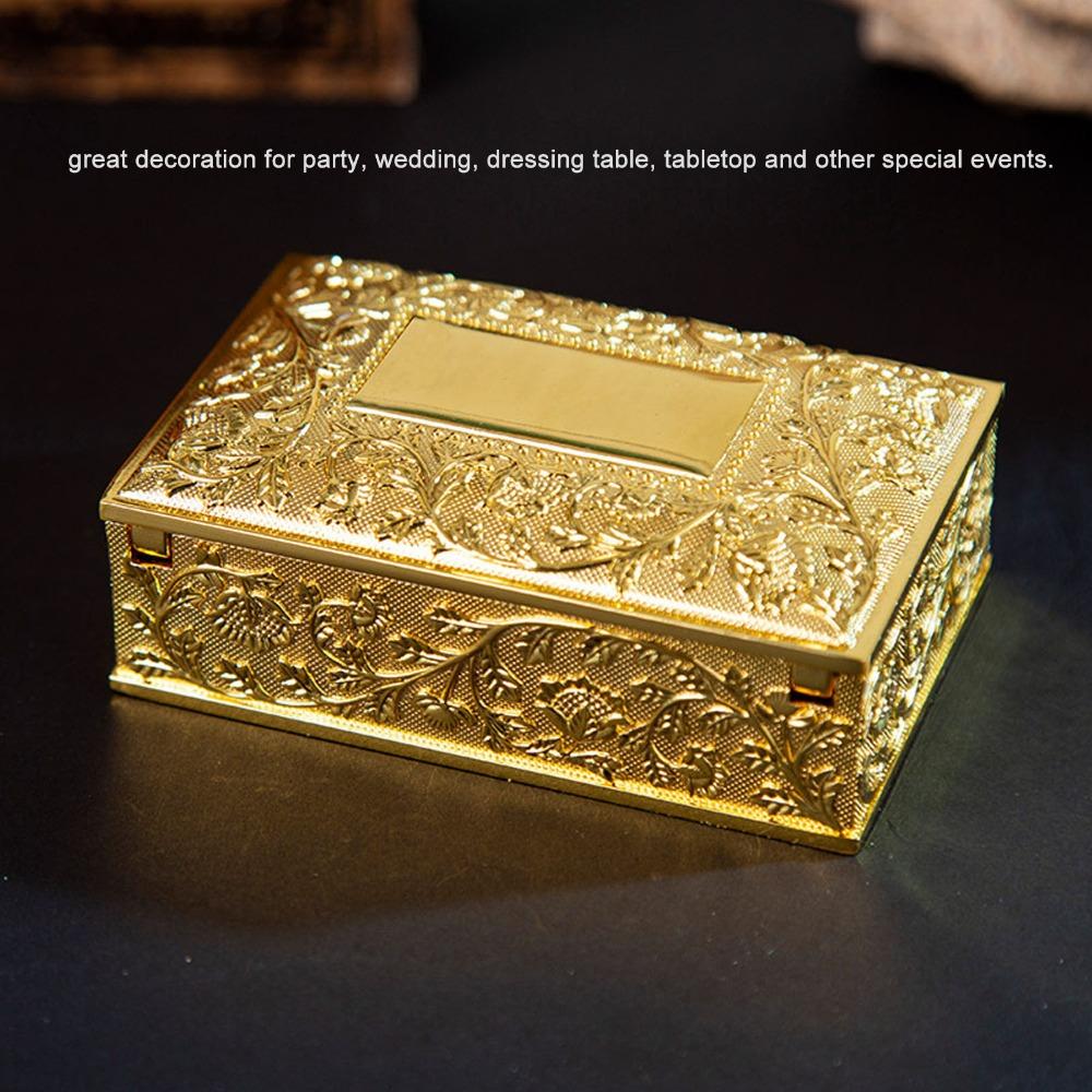 Zinc Alloy Trinket Storage Box Gold Treasure Chest Case Jewelry Boxes Keepsake Box  For Ladies