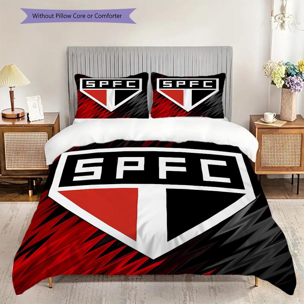 Sao Paulo FC Pattern Bedding Quilt Set Quilt Cover Pillowcase Home Decoration Birthday Gift (1 * duvet cover + 2 * pillowcase, without core)