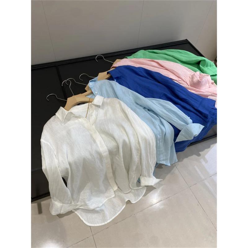 Botvotee Women's White Shirt Lightweight Long Sleeve Elegant Oversize Blouse Vintage Spring Summer Linen Shirts