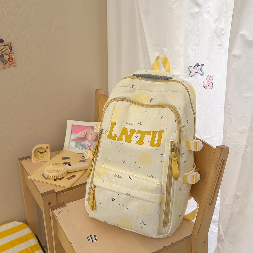 Schoolbag new Japanese plaid backpack female student schoolbag cute star printing light large capacity backpack girl style