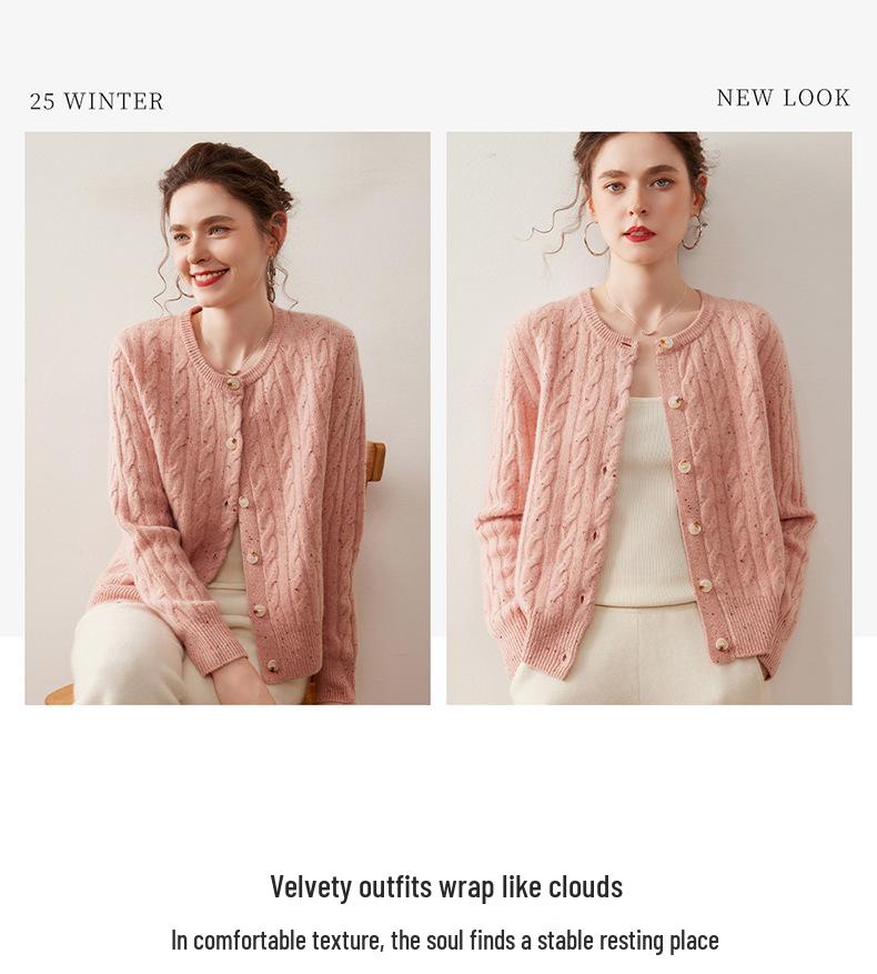 Women's Ultra Thick Retro Cable Knit Cashmere Cardigan Sweater - Autumn/Winter Collection.