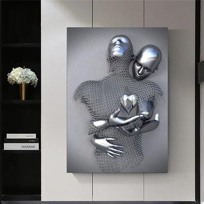 Abstract Metal Statue Modern Lovers Sculpture Posters and Prints Canvas Paintings Wall Art Pictures for Living Room Decor No Frame