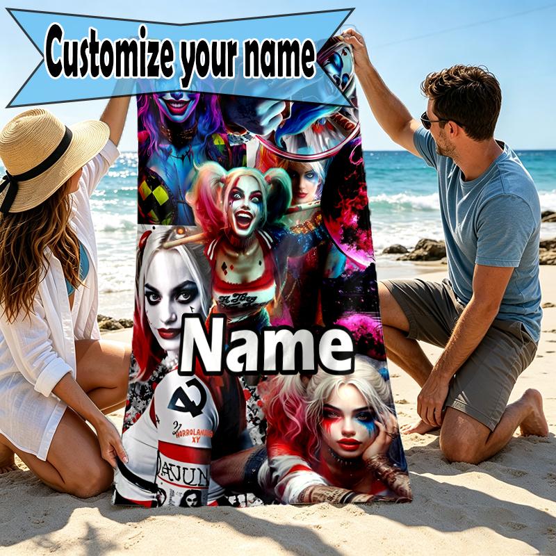 Custom Name Personalized Superhero Print Beach Towel, for Trip Camping Beach Party Home Decor, Birthday Gift for Family & Friends