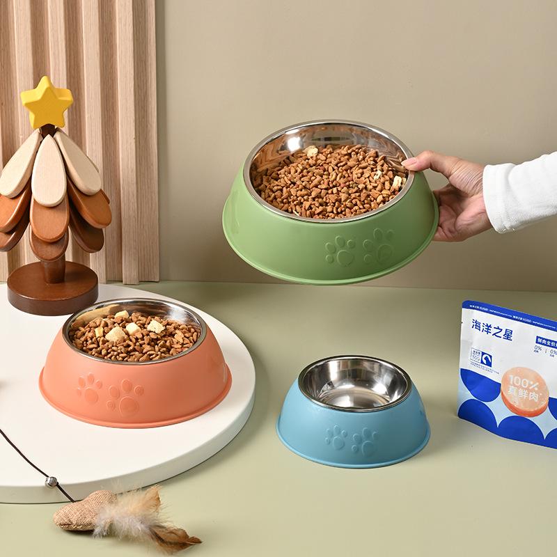 Cat Bowl Dog Bowl Pet Stainless Steel Single Bowl Anti-Slip Anti-Tip Pet Bowl Dog Food Tableware Pet Supplies