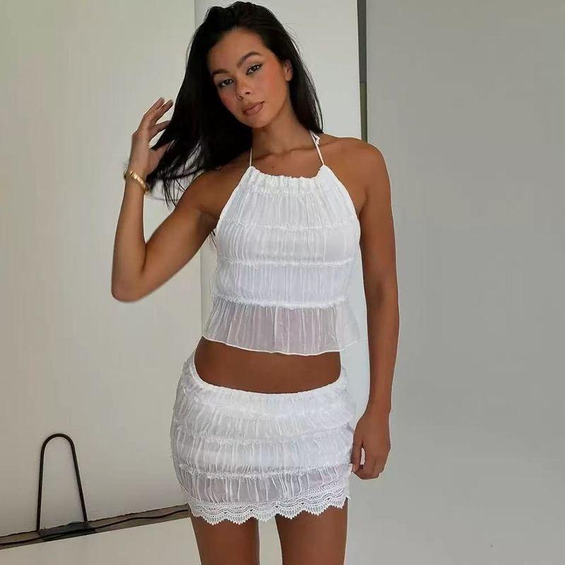 Western Style New Casual Hanging Neck Wear More Two-piece Set Seaside Beach Vacation Women's Skirt Suit Beach Set