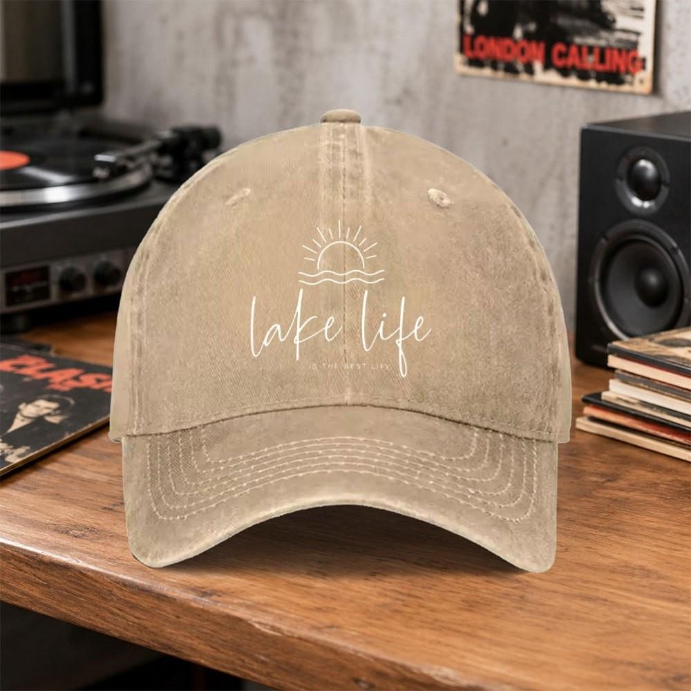 Lake Life Graphic Washed Baseball Cap Unisex Casual Outdoor Sun Hat for Daily Wear