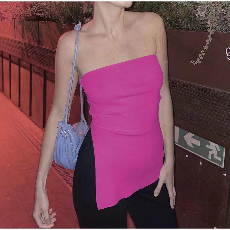 European and American New Sexy Strapless Solid Split Tube Top Top Sexy Knitted Chest Wrap Top