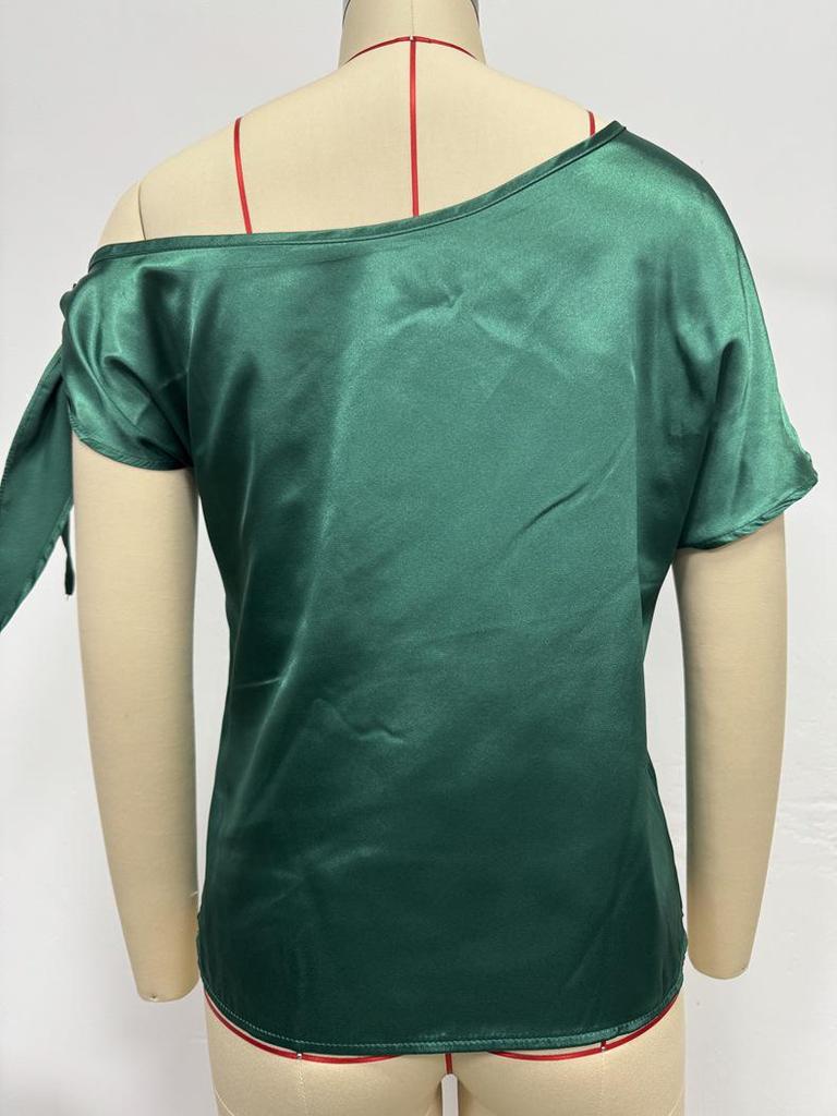 Women's Solid Color Satin One-Shoulder Pullover Shirt - Spring/Autumn