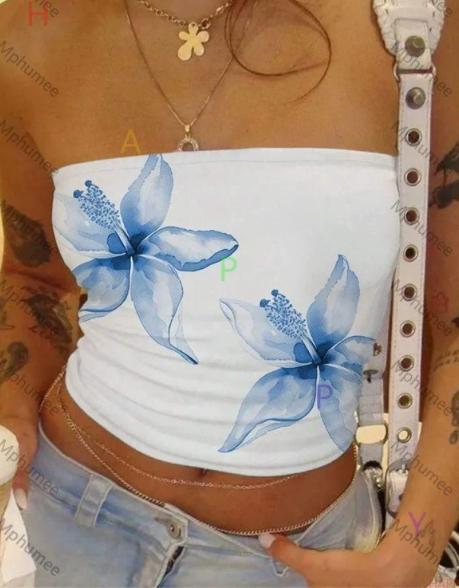 Women s Printed Strapless Tube Top – Stylish Midriff Bandeau for Casual Summer Wear L