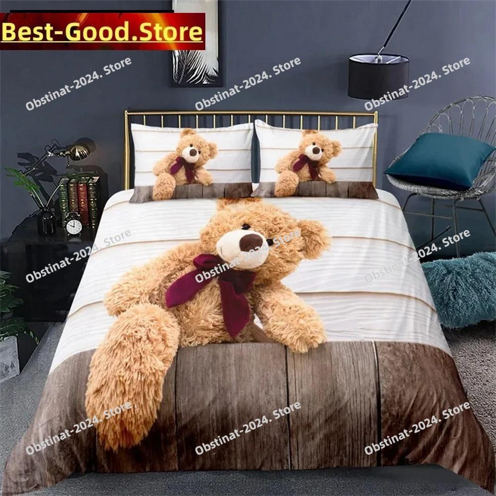 Set da letto con motivo orsacchiotto semplice copriletto federa cartone animato tessile per la casa decorazione camera da letto bambini adulti