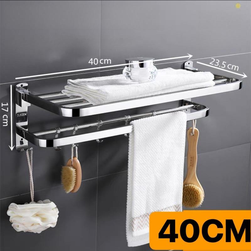 304 Stainless Steel Towel Bars Bathroom Storage Rack Non Punching Foldable Towel Storage Rack Space Saving Hardware Pendant