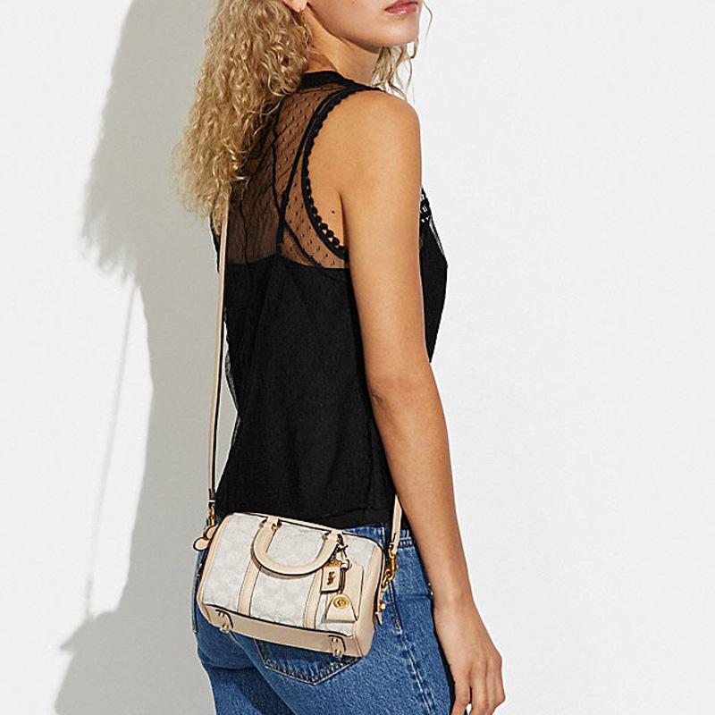 New COACH Ruby Jacquard Fabric With Cow Leather Boston Bag Handbag Shoulder Bag Crossbody Bag Small Size Women's Pink CA115-B4UDK