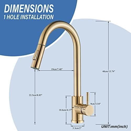 Robinet de cuisine - saeuwtowy - amovible 2 fonctions - rotatif 360° - inox - doré